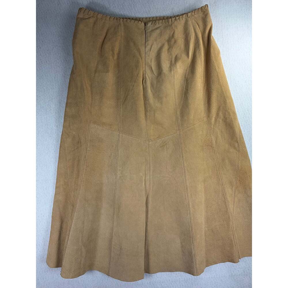 Peck & Peck Weekend Vintage Boho Embroidered Tan Suede A-Line Skirt Size 10 - Picture 7 of 9
